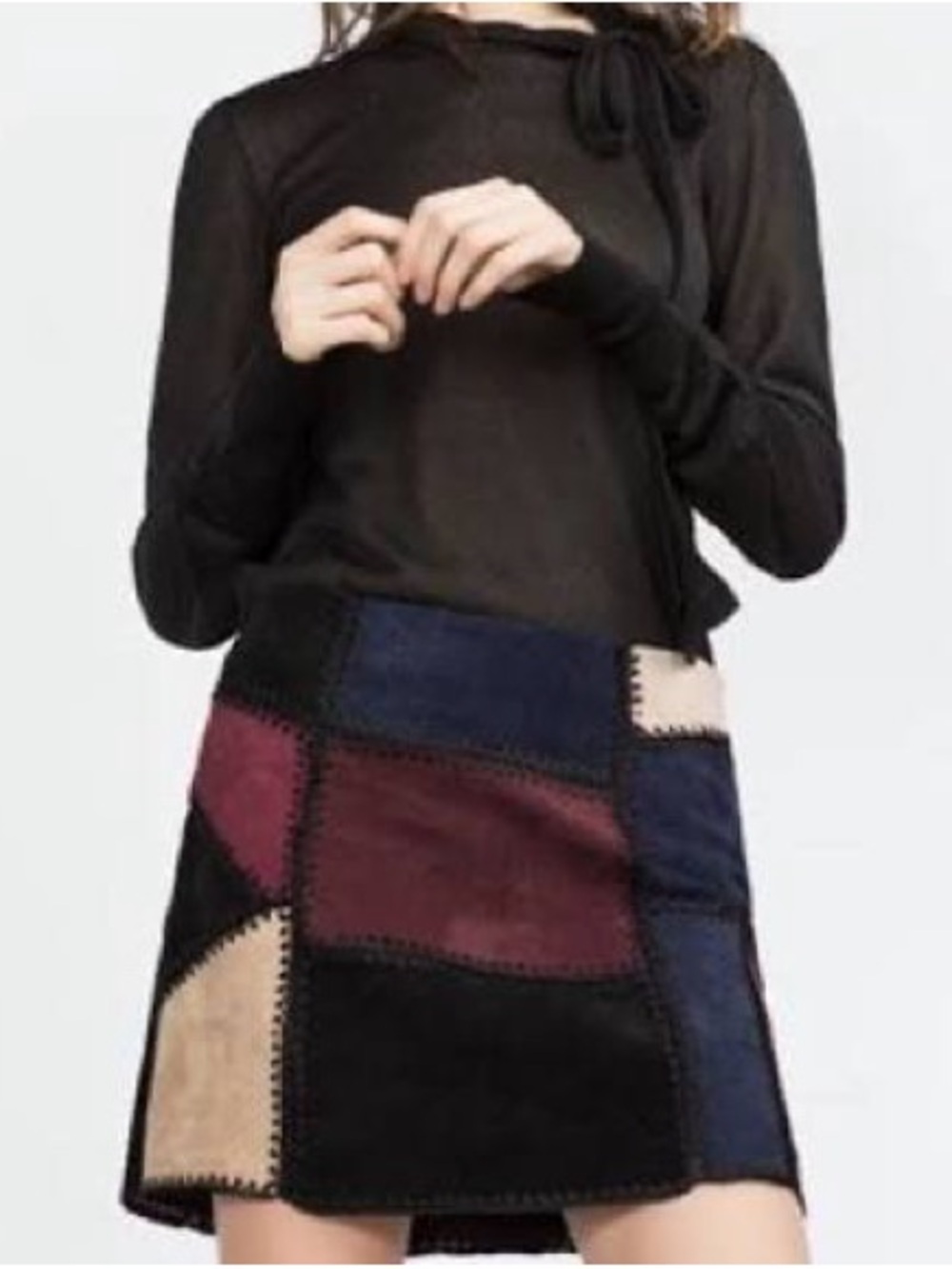 Zara | Multicoloured Patchwork Suede Mini Skirt